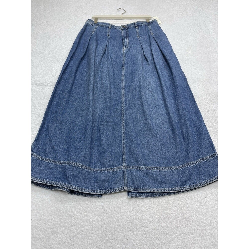 Anthropologie Pilcro Skirt Midi Women Blue Denim Boho Retro Vacation Size 8 NWT